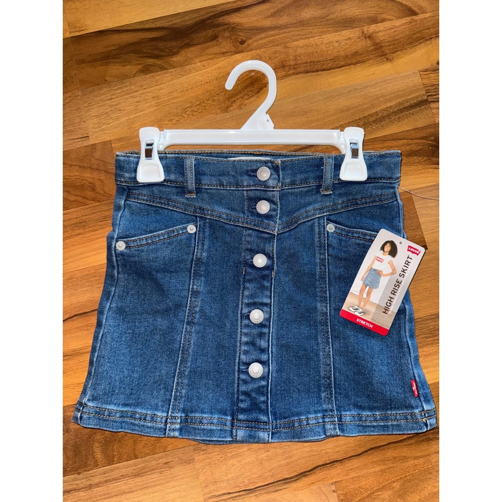 Levi's High Rise Skirt Girls Size 6 Blue NWT Stretch Denim Button Front 31N580